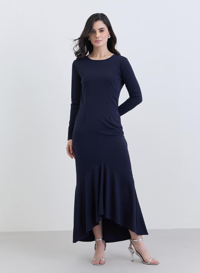 Styli Women Navy Blue Long Sleeve Mermaid Hem Maxi Dress - Image 3